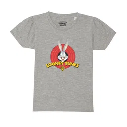 Looney Tunes by Wear Your Mind Girls Grey Printed Cotton T-shirt-image-21