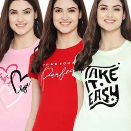 Fabflee Pack Of 3 Typography Printed Cotton T-shirt-image-72