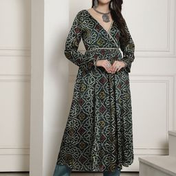 NEUDIS Bandhani Printed V-Neck Pleated Anarkali Kurta-image-83