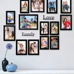 RANDOM Set of 14 Black Solid Rectangular Synthetic Photo Frames With Family & Love Plaques-0