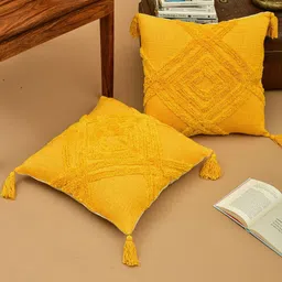 HOMEMONDE Yellow 2 Pieces Geometric Square Cushion Covers-38