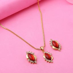 Estele Gold Plated Classic Designer Pendant Set with Red Stones Jewellery Set-image-51