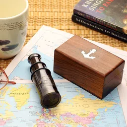 EXIM DECOR Brown & Black Solid Brass Antique Telescope With Sheesham Wood Box-13