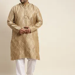 SOJANYA PLUS Men Beige Jacquard Self Design Kurta with Pyjamas-image-36