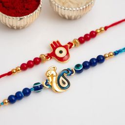 CraftVatika Unisex Set of 2 Evil Eye & Peacock Thread Rakhi-16