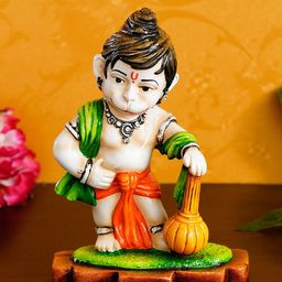 eCraftIndia Orange & Green Handcrafted Lord Hanuman Showpiece-image-12