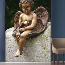 999Store Gold-Toned & Green Baby Angel Sitting Mural Self-Adhesive Wallpaper-picture-27