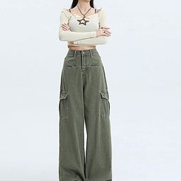 LULU & SKY Women Wide Leg High-Rise Clean Look Cargo Style Jeans-image-42