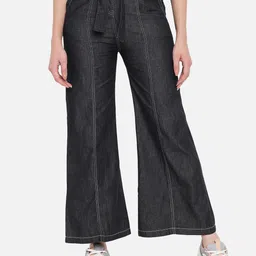 Orchid Blues Women Black Flared Pure Cotton High-Rise Jeans-image-64