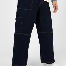 Urbano Plus Men Loose Baggy Fit Washed Cargo Jeans-image-14