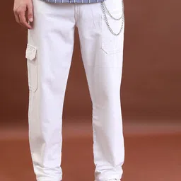 HIGHLANDER Men White Relaxed Fit Clean Look Cotton Jeans-image-35