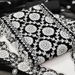 MANVAA Floral Embroidered Silk Georgette Unstitched Dress Material-image-9