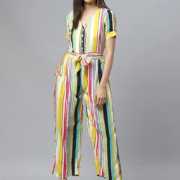 Ives Women Multicoloured Striped Basic Jumpsuit-image-2