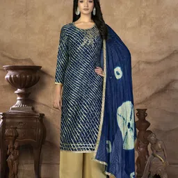 KALINI Leheriya Printed Beads and Stones Unstitched Dress Material-image-19