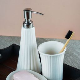 The Decor Mart White 3 Pieces Elegant Ceramic Bathroom Accessory Set-24