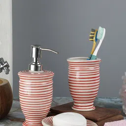 VarEesha Set of 3 Striped Ceramic Bathroom Accessories Set-image-46