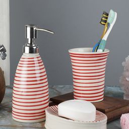 VarEesha Set Of 3 Striped Ceramic Bathroom Accessories-image-47