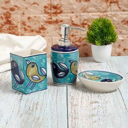 Shilpkara Navy Blue 3 Ceramic Bath Accessories Set-image-53