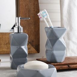 VarEesha 3 Pieces Grey Solid Hand-Made Ceramic Bathroom Accessories Set-11