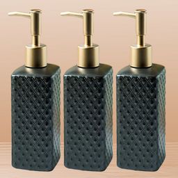 Kuber Industries Green 3 Pieces Textured Ceramic Soap Dispensers - 350 ml-12