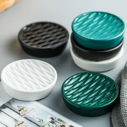Kuber Industries Green Textured Ceramic Soap Dish-28