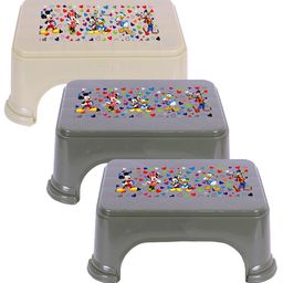 Kuber Industries Cream & Grey 3 Pcs Printed Bathroom Step Stools-30