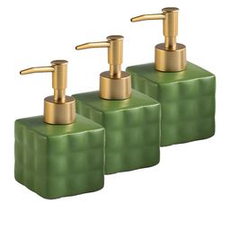 Ekhasa Green & Gold Toned 3 Pieces Textured Ceramic Soap Dispensers 220 ml Each-picture-11
