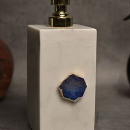 HOMEARTE Cream Blue Marble Soap Dispenser Bottle With Stainless Steel Pump-43