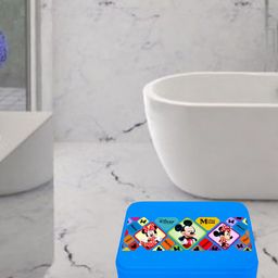 Kuber Industries Blue 3 Pieces Disney Mickey & Minnie Printed Classic Glossy Step Stool-96