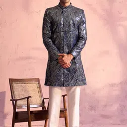 SHRESTHA BY VASTRAMAY Embellished Sequinned Slim Fit Sherwani Set-picture-12