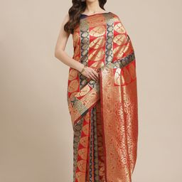 Saree mall Red & Navy Blue Woven Design Banarasi Saree-image-73