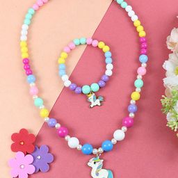 Asthetika Kids Girls Beaded Unicorn Charm Necklace & Bracelet-34