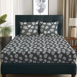 Story@home Arena Grey & White Floral Printed 180 TC Queen Bedsheet & 2 Pillow Covers-image-59