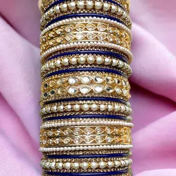 leshya Set Of 66 Brass-Plated Stone-Studded & Beaded Bangle-image-59