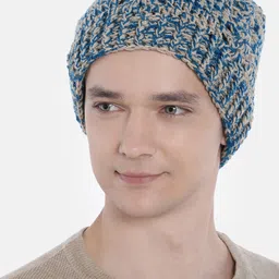 Magic Needles Men Blue & Beige Woollen Crochet Beanie-image-51