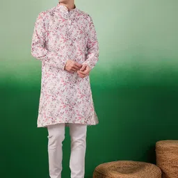 Sangria Digital Floral Printed Band Collar Kurta With Pyjama-picture-2
