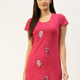 BROOWL Women Red Printed Longline Cotton Lounge T-Shirt-3
