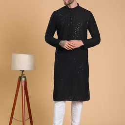TABARD Ethnic Motifs Embroidered Regular Sequinned Pure Cotton Kurta with Churidar-image-50