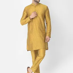 DEYANN Men Yellow Solid Kurta with Pyjamas-picture-13