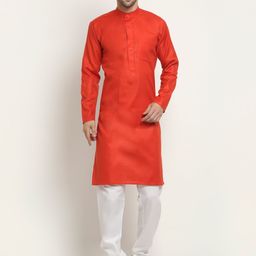 NEUDIS Men Red Regular Pure Cotton Kurta with Churidar-picture-2