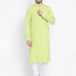 NAMASKAR Men Green Solid Cotton Kurta with Churidar-picture-58