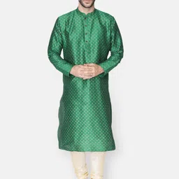 NAMASKAR Men Green Dupion Silk Printed Kurta with Churidar-picture-14