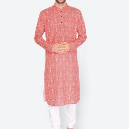 NAMASKAR Men Red Cotton Printed Kurta with Churidar-picture-24