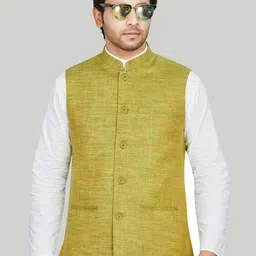 Authentics Woven Design Textured Cotton Nehru Jacket-11
