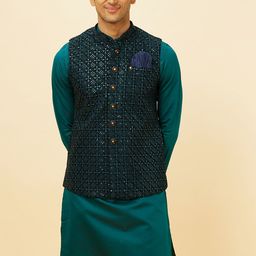 Manyavar Men Woven Design Velvet Nehru Jacket-24