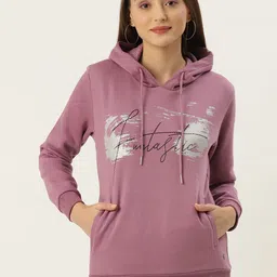 Monte Carlo Women Mauve Printed Hooded Sweatshirt-70