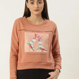 Monte Carlo Women Peach-Coloured Printed Sweatshirt-image-5