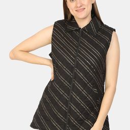 bellamia Women Black Striped Longline Puffer Jacket-image-44