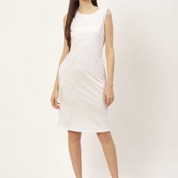 BRINNS White Solid Pure Cotton A-Line Midi Dress-image-31