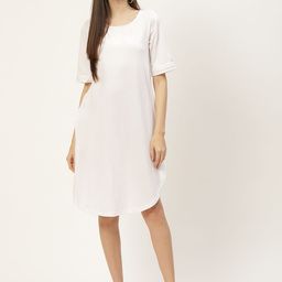 BRINNS White Solid Pure Cotton A-Line Midi Dress-image-76